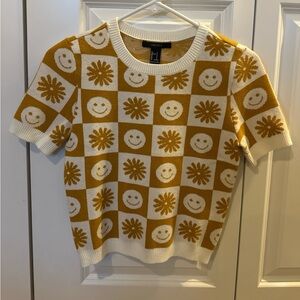 Forever 21 Mustard and White Smiley Sweater